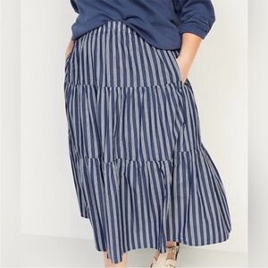 Cotton Vertical Striped Old Navy Pull On Midi Nautical Skirt With Pockets
